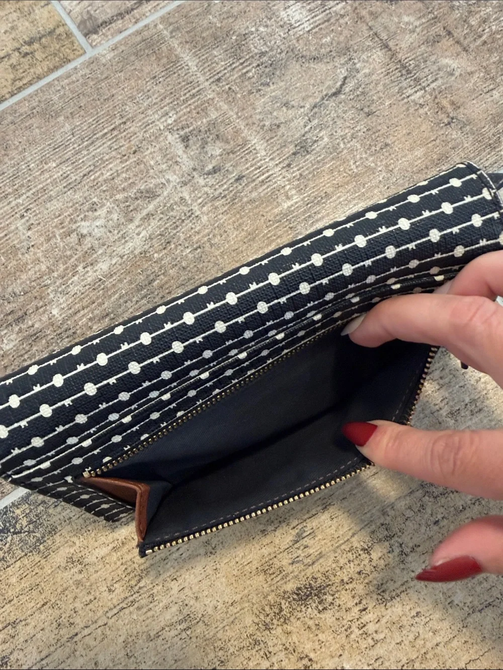 Fossil Black & Cream Polka Dot Wallet Womens
